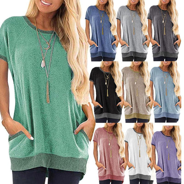 Women's tunic t shirts with pockets crew neck longline loose tees