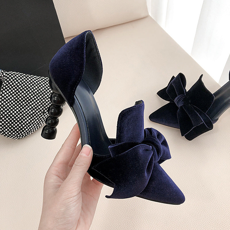 Women's elegant bowknot pointed toe chunky high heels pumps summer party heels