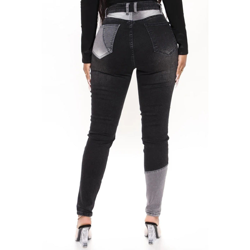 Women's 2 tones patchwrok skinny jeans