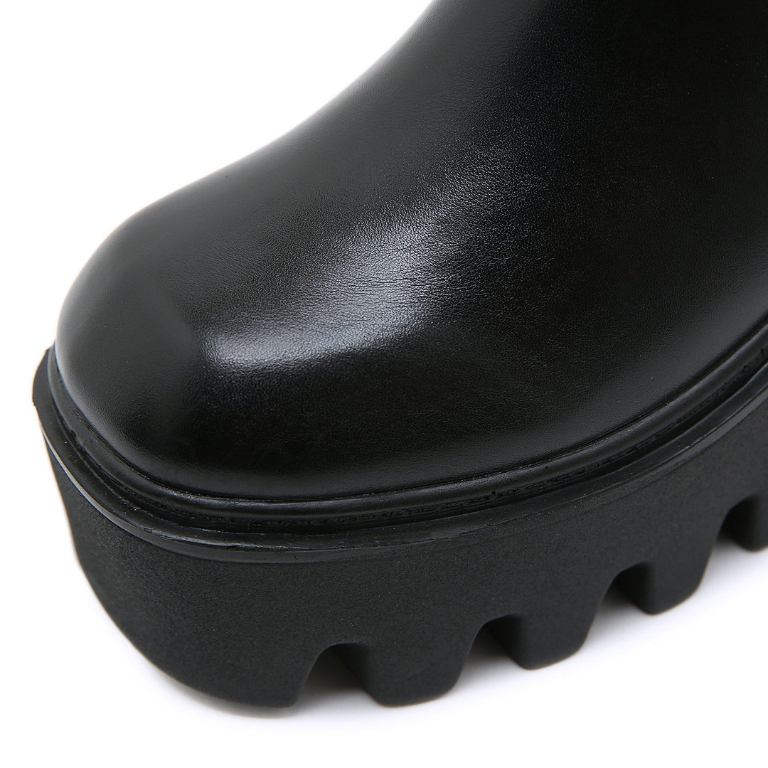 Black chunky platform high cut chelsea boots for women