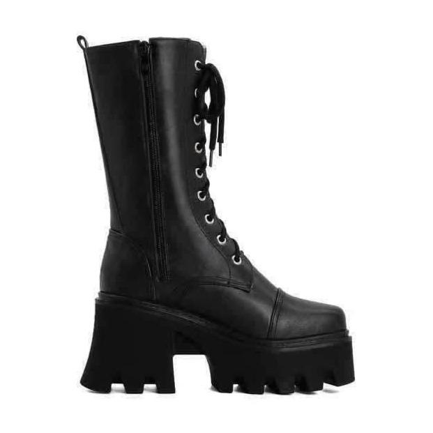 Thick platform chunky high heel combat boots