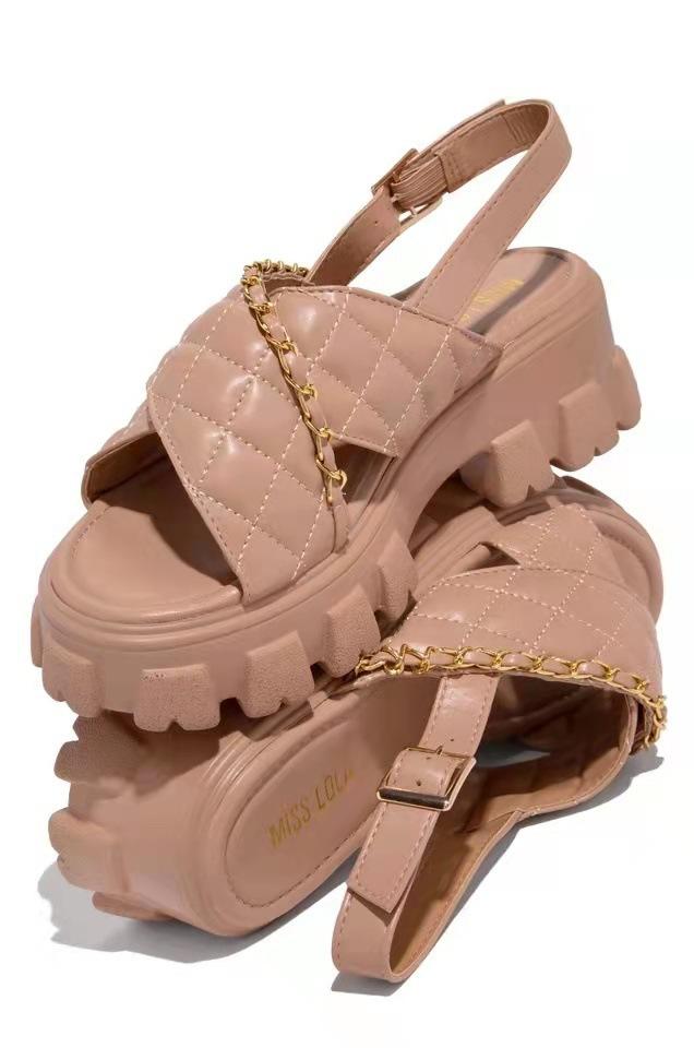 Women criss peep toe chunky platform slingback sandals