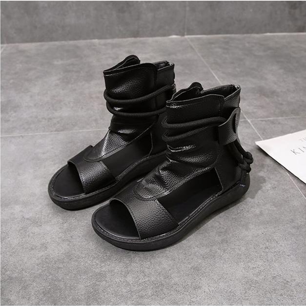 Women's retro side cut gladiator sandals booties