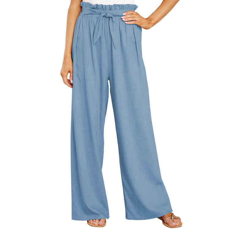 Women's paper bag pants | knotted tie wide leg casual lounge pants