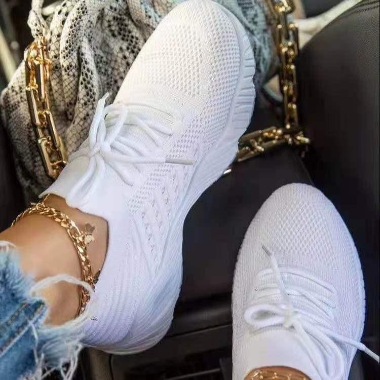 Women's summer flyknit breathable front lace sneakers