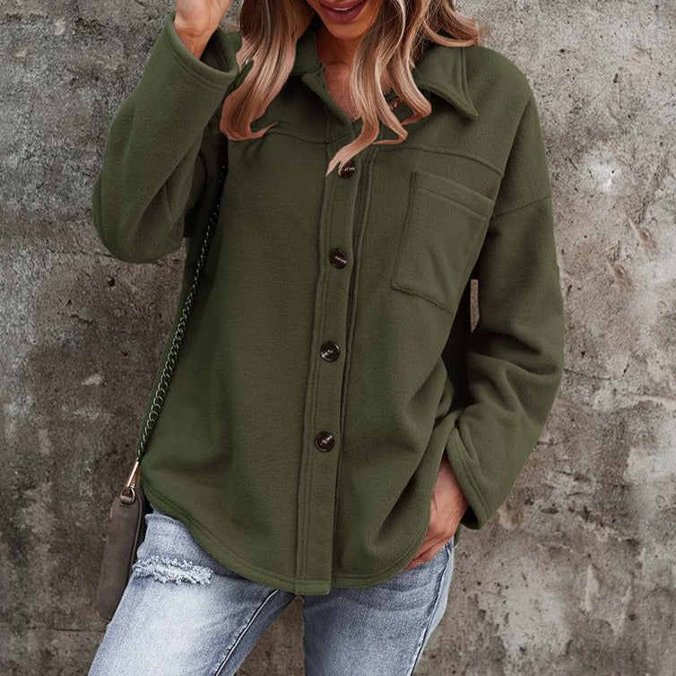 Women's button down long sleeves chunky fleece coat