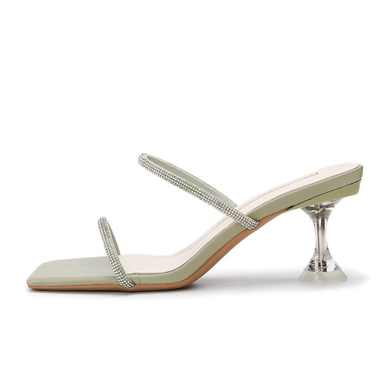 Women's square open toe slip on dual strap heels