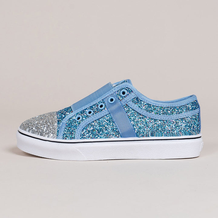 Women's blue silver rhinestone glitter slip on loafers casual shoes