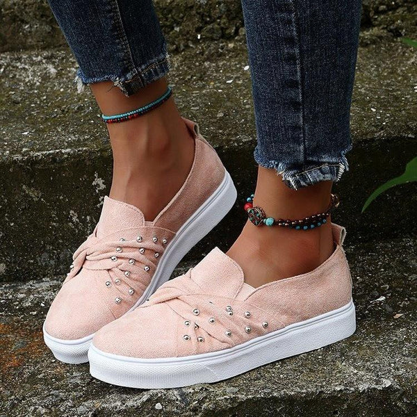 Women's bow twisted slip on platform loafers casual canvas shoes