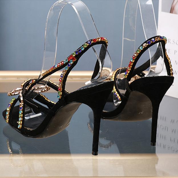 Multicolor crystals bowknot peep toe stiletto high heels for party