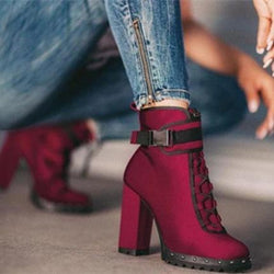 Women chunky high heel ankle booties with buckle