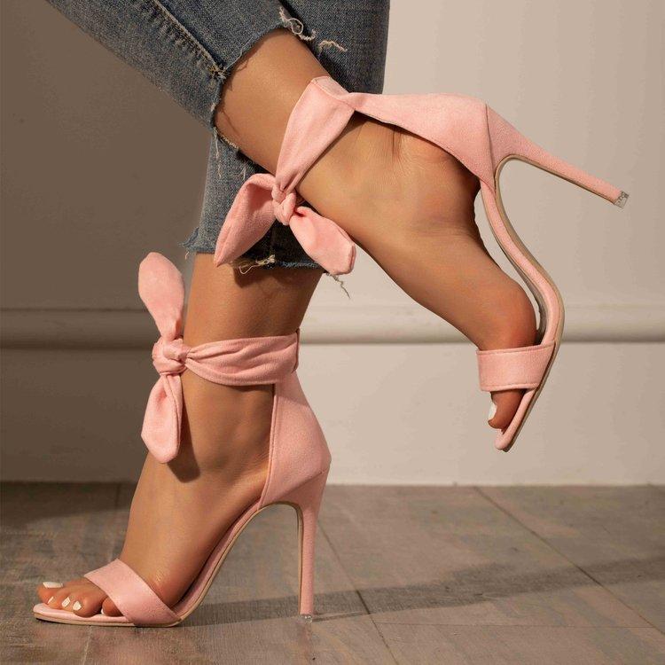 Sweet bowknot tie-up stiletto high heels