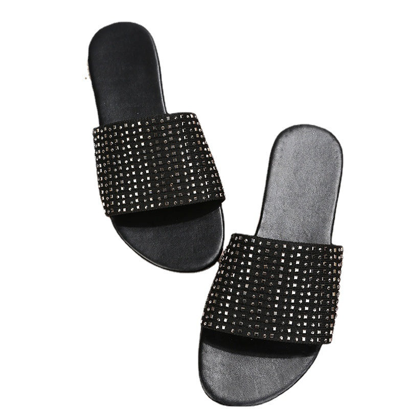 Women's sequins bling slippers summer flat open toe slide sandals