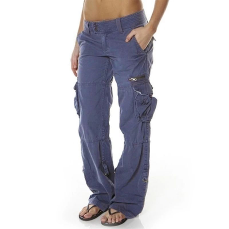 Women's ankle length straight leg cargo pants with multi pockets