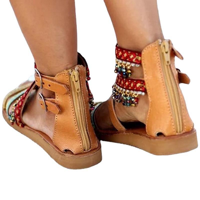 Women's boho ethnic criss cross flat beach sandals