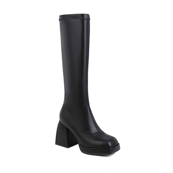 Women's slim fit chunky block heel knee high boots