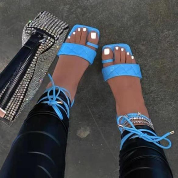 Women's flat ring toe lace up sandals cute beach sandals