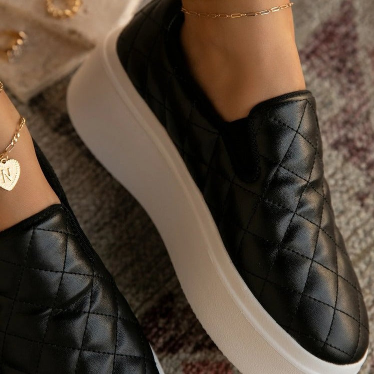 Women's quilted platform sneakers | Slip on round toe shoes for summer