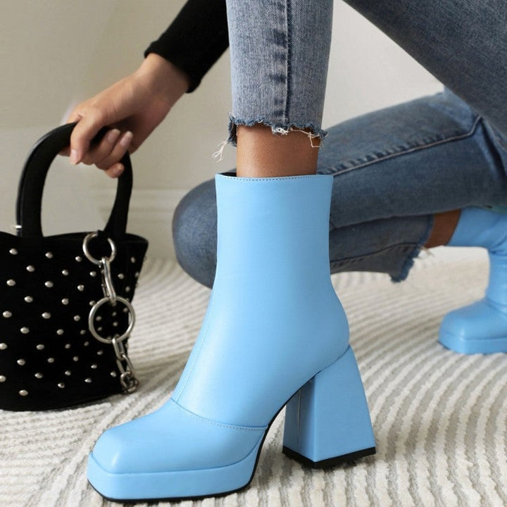 Women's square toe block heels ankle boots