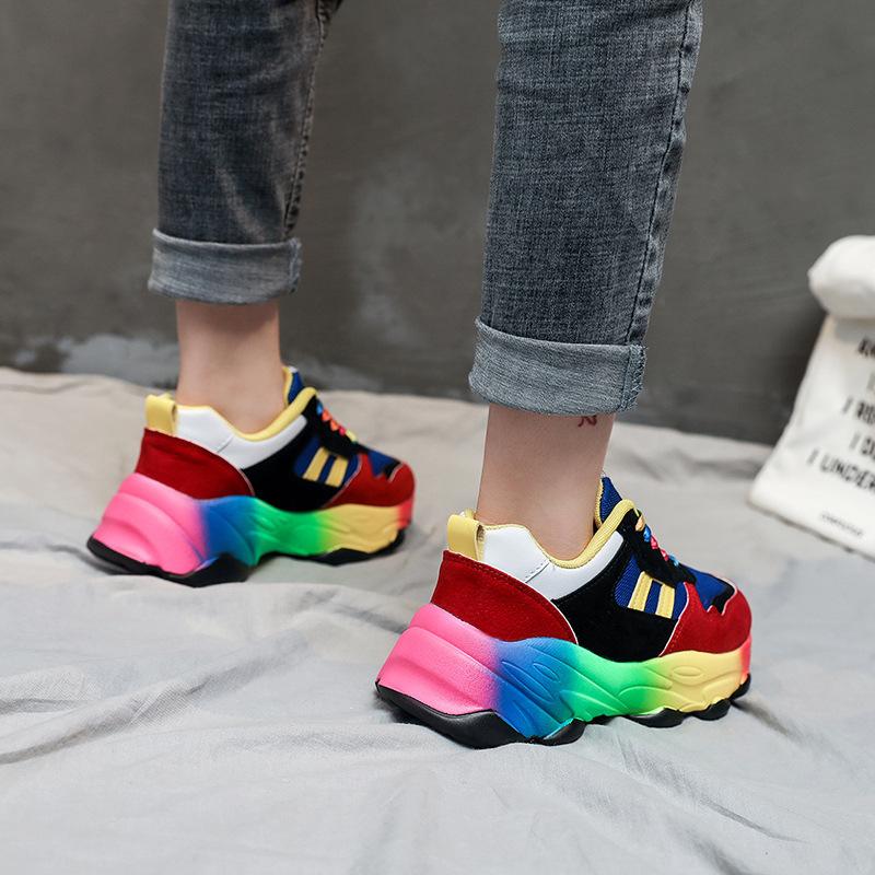 Women's spring summer rainbow colorful platform sneakers
