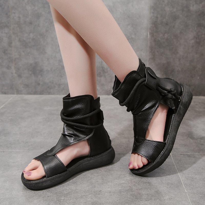 Women's retro side cut gladiator sandals booties