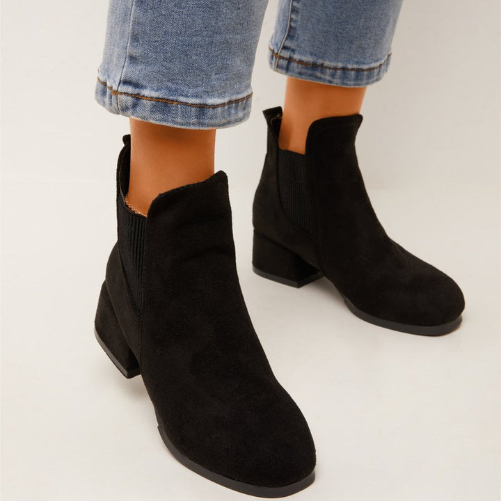 Women's faux suede block heel chelsea boots retro slip on ankle booties
