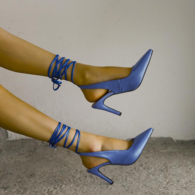 Women's sexy pointed closed toe ankle tie-up heels