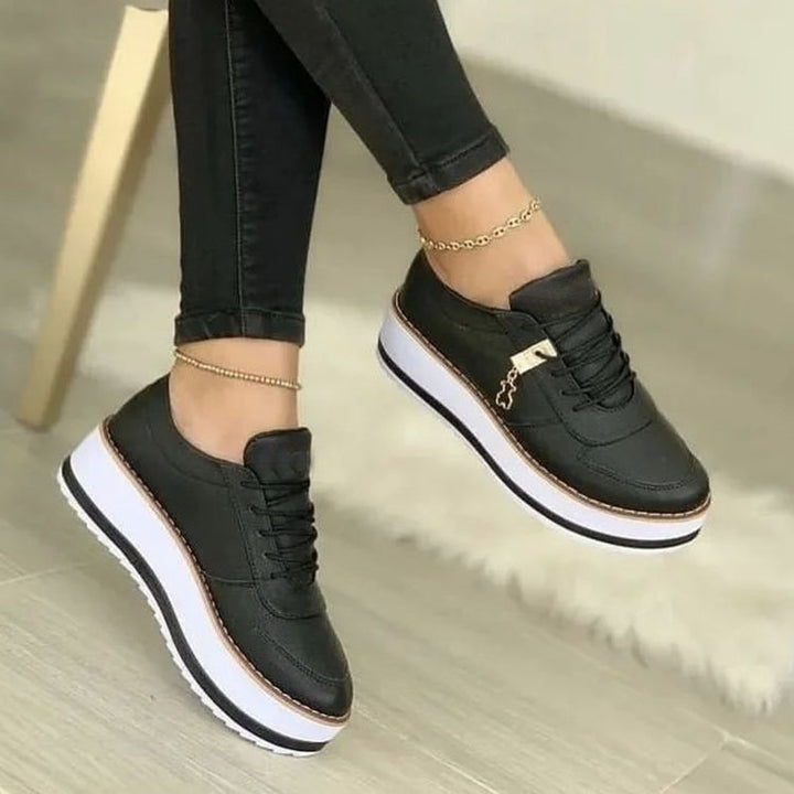 Chunky platform round toe lace-up casual shoes for women