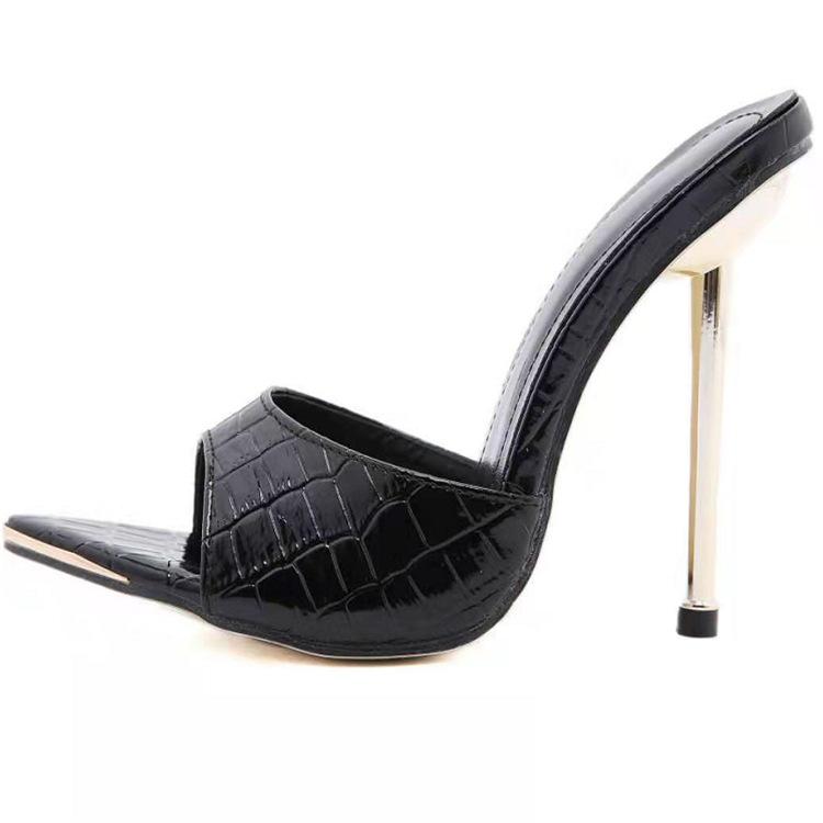 Women's pointed peep toe snakeskin stiletto high heels