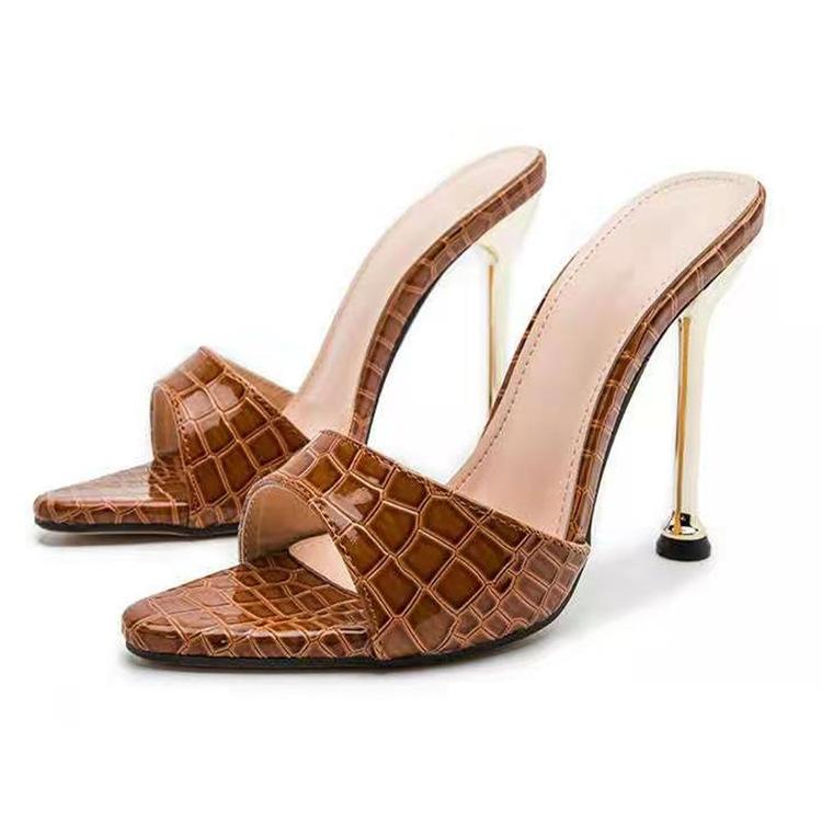 Women's pointed peep toe snakeskin stiletto high heels