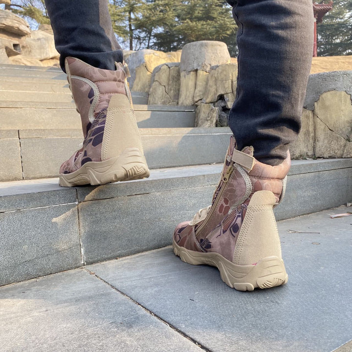 Men's camo tactical boots combat boots with side zipper High cut desert boots