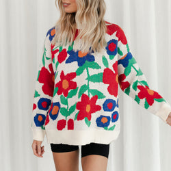 Cute flower sweater knitted pullover sweater Loose fit tunic sweater