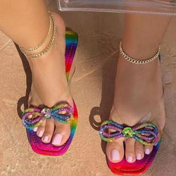 Women's rhinestone bow clip toe clip toe slide sandals