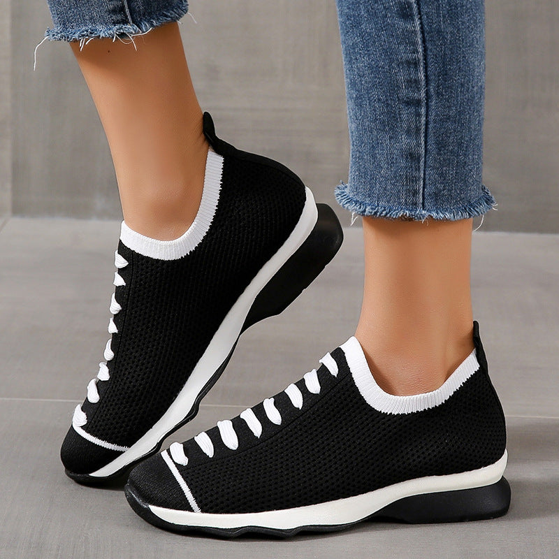 Women's flyknit slip on summer sneakers breathable round toe sports shoes