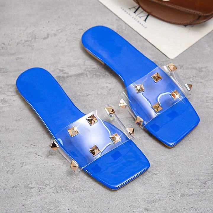 Women's clear peep toe studded strap slide sandals