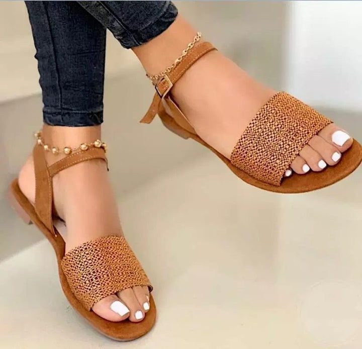 Women's flat peep toe ankle strap sandals