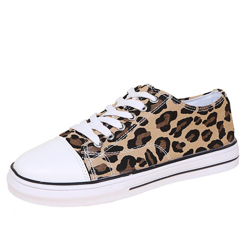 Women leopard print front lace canvas shoes