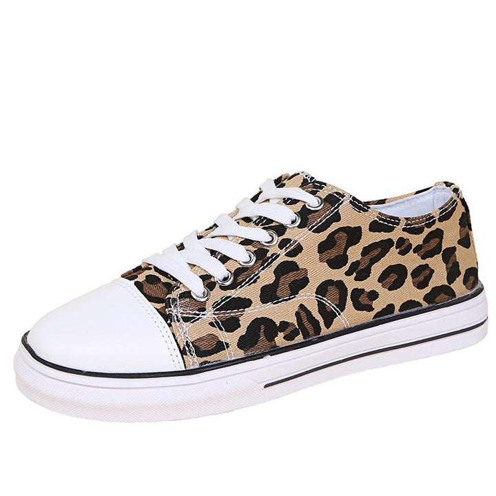 Women leopard print front lace canvas shoes