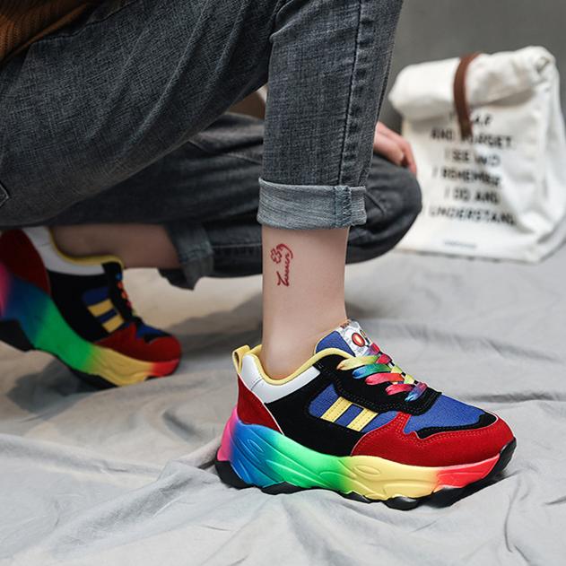 Women's spring summer rainbow colorful platform sneakers