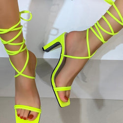 Women's neon ankle lace-up sexy high heels