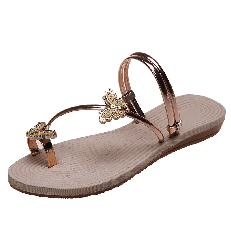 Women's cute butterfly sandals Toe ring sandals Flat beach sandals