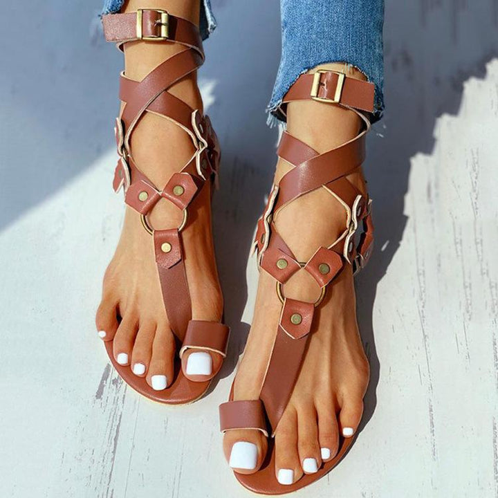 Women flat clip toe criss strap buckle gladiator sandals