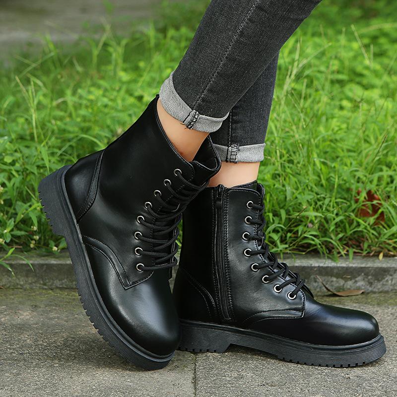Women's chunky thick platform front lace mid calf combat boots