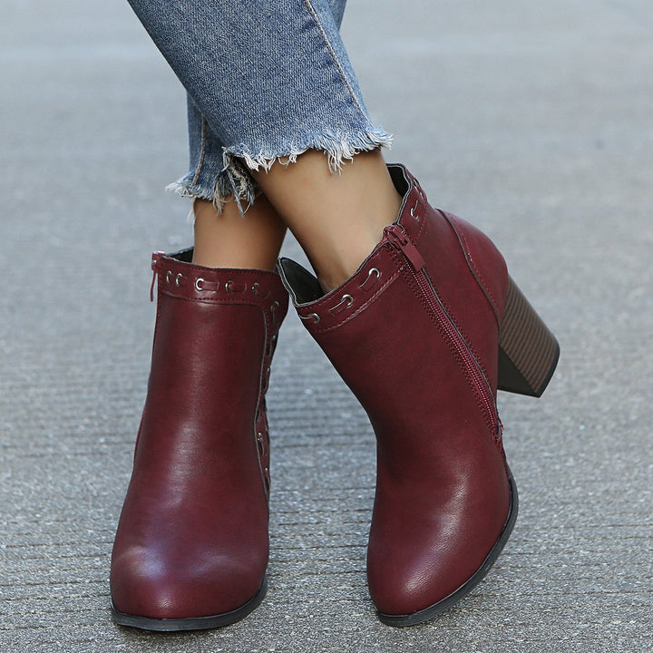 Women's chunky high heel ankle booties with side zipper