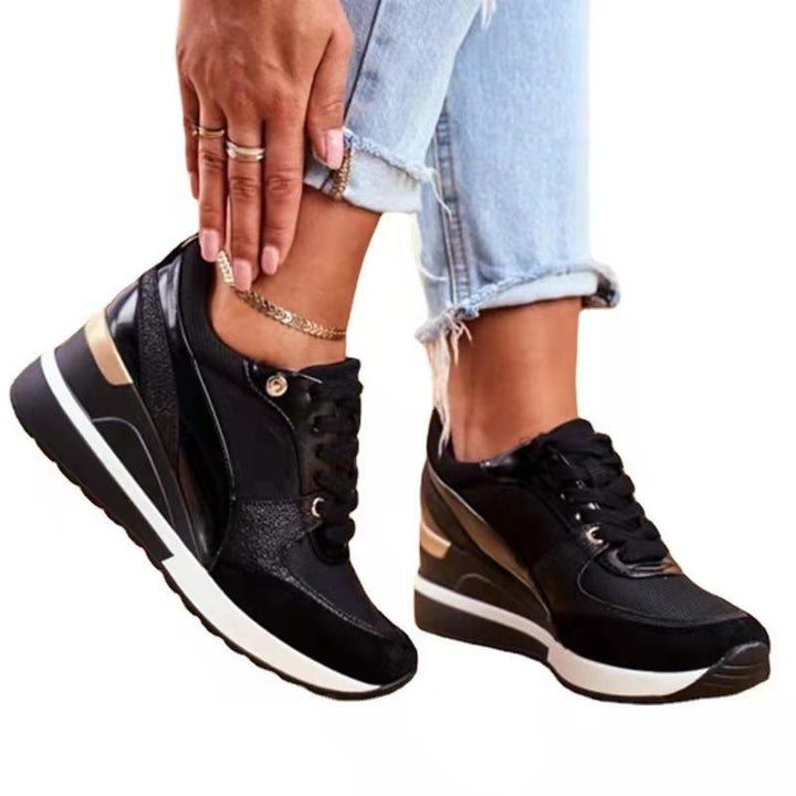 Women's gold black patchwork wedge heel sneakers