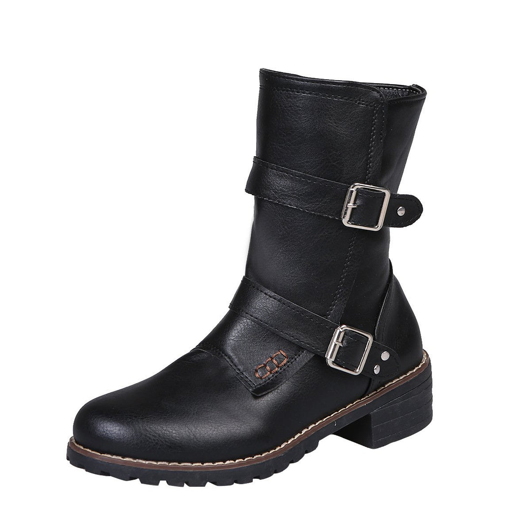 Autumn new casual round head Mid calf biker boots