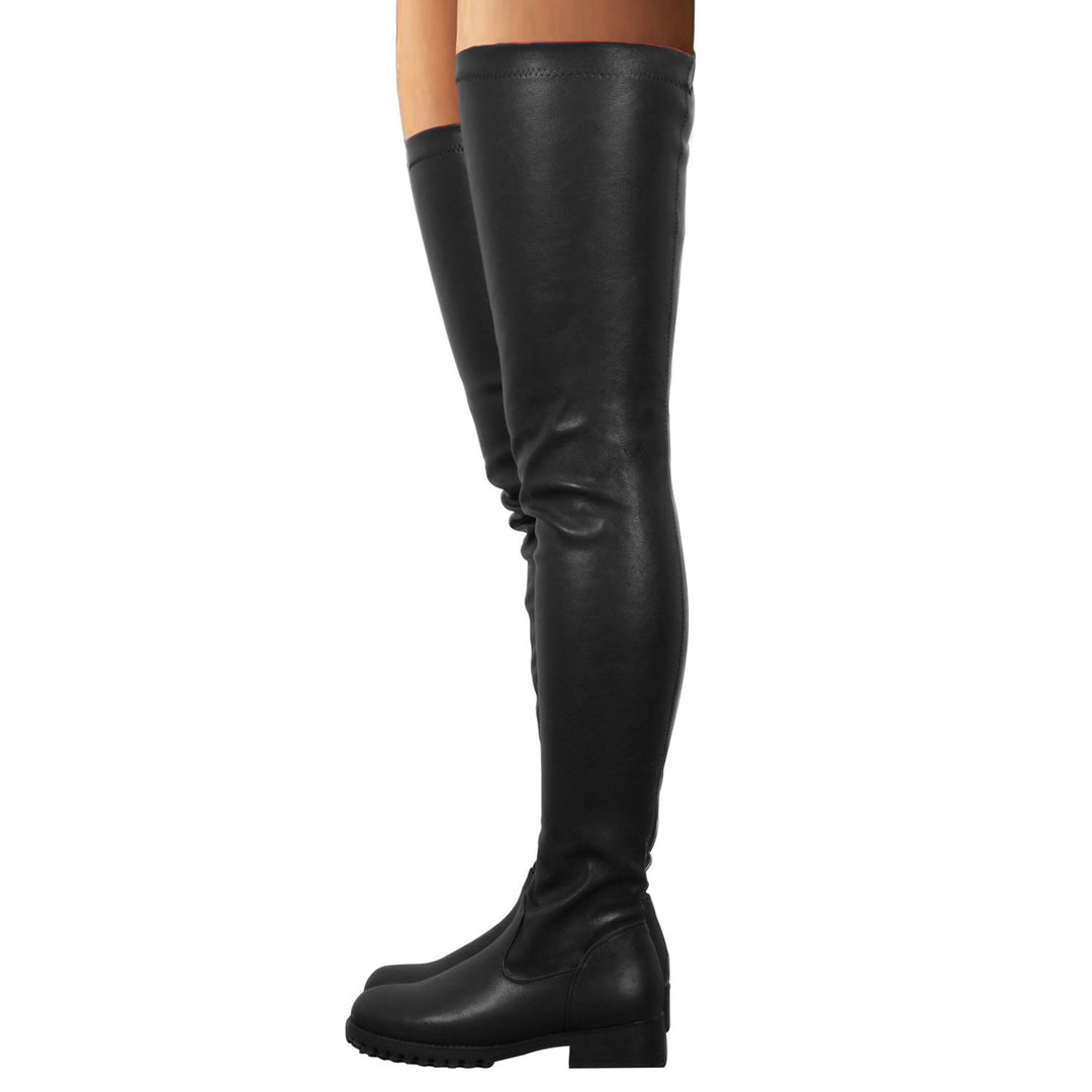 Women's elastic thigh high boots low square heel over the knee boots