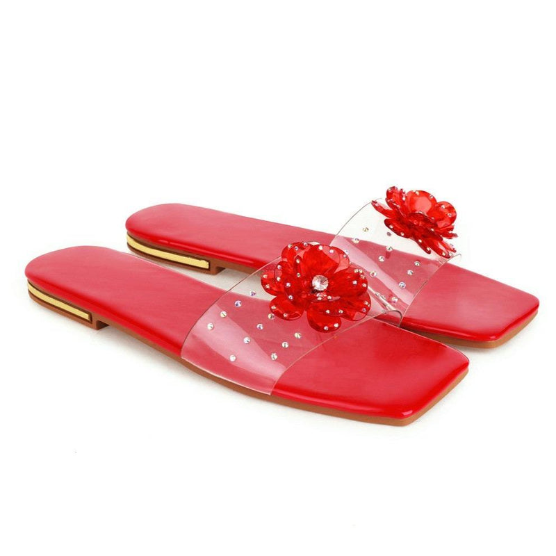 Women's cute flower d¨¦cor transparent slide sandals