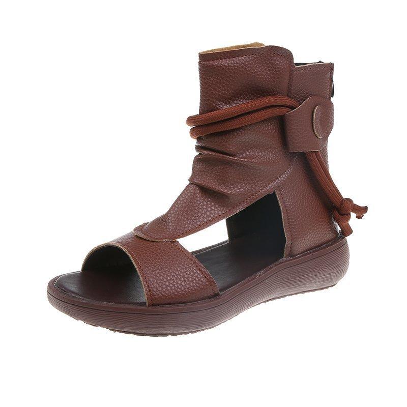 Women's retro side cut gladiator sandals booties