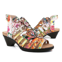 Women's ethnic floral print peep toe chunky sandals